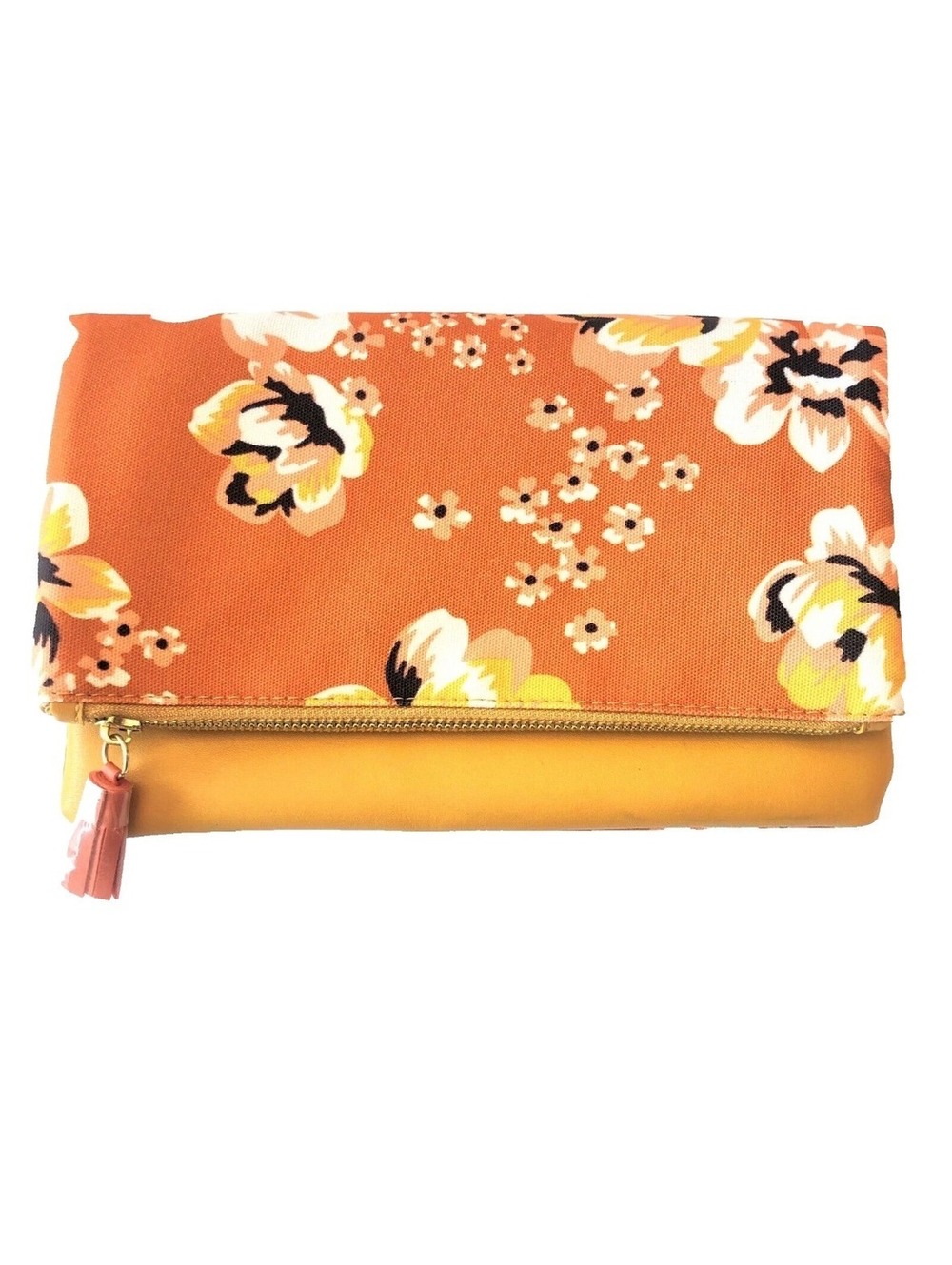 Rachel Pally Women's Floral Print Orange and Gold Fold-Over Clutch with Zipper